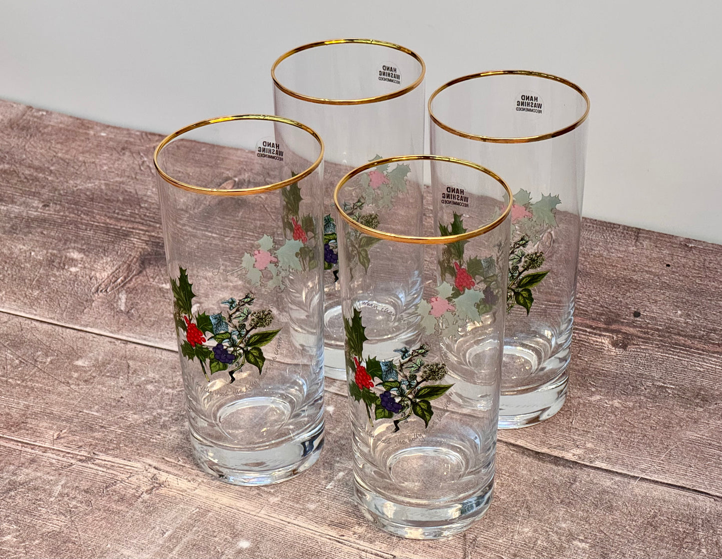 Set of 4 Portmeirion Holly & the Ivy Hi-ball Glasses