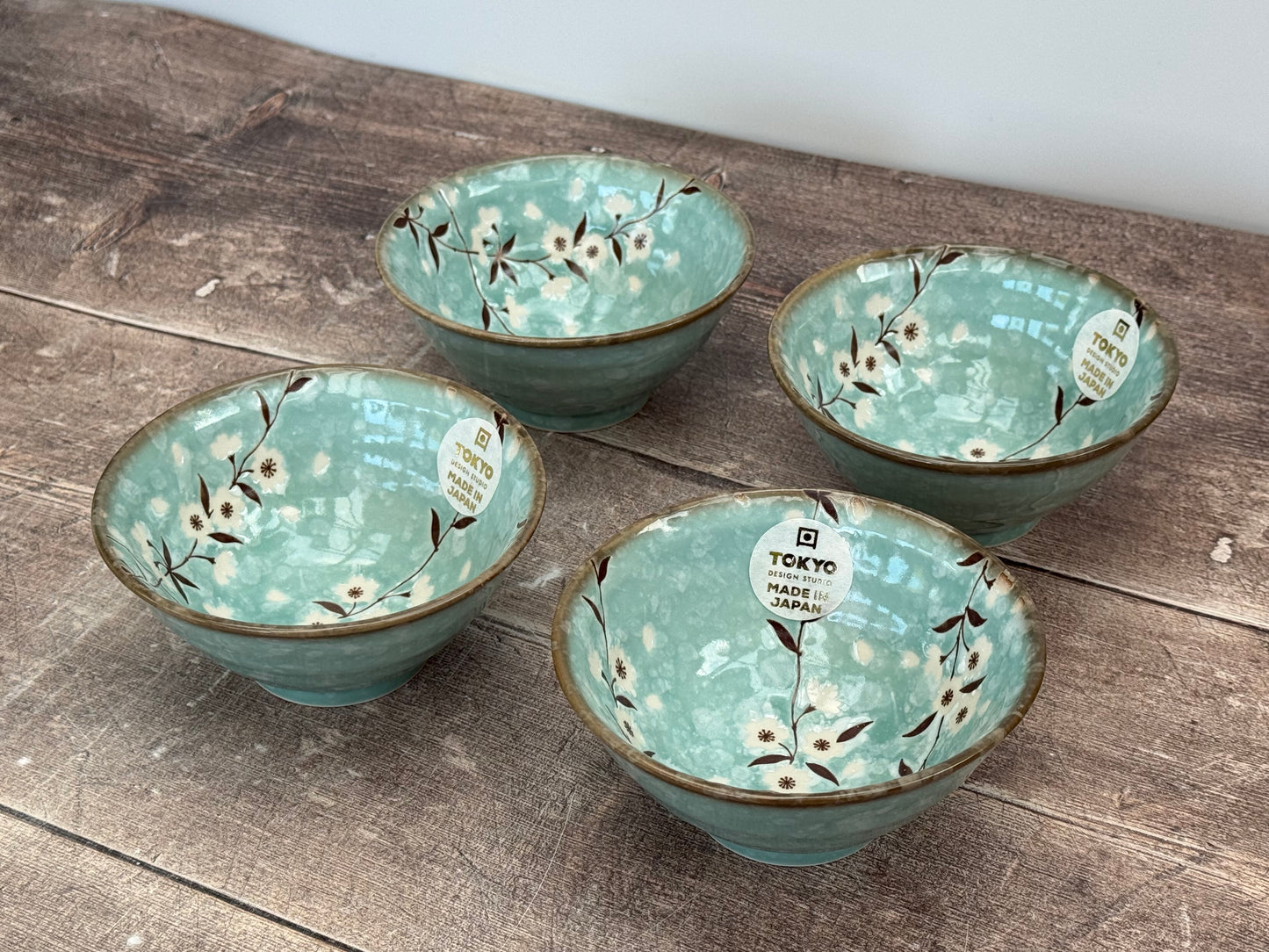 Tokyo Design Studio Set of 4 Turquoise Flower Patterned Bowls, 12.5cm