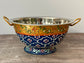 Hand Painted Stainless Steel Serving Bowl / Dish - Navy and Gold Flower Design
