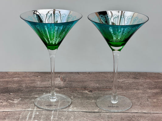 2 Peacock Cocktail Glasses