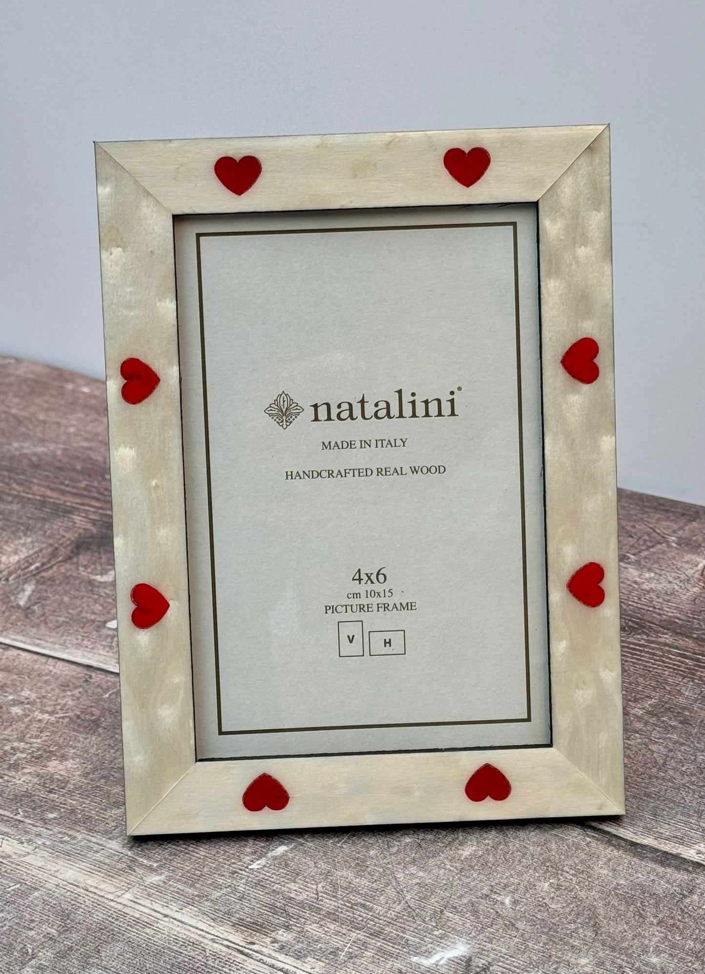 Natalini Cream with Red Hearts Photo Frame 4 x 6