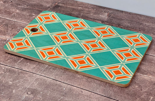 Green and Orange Geometric Patterned Serving/Chopping Board