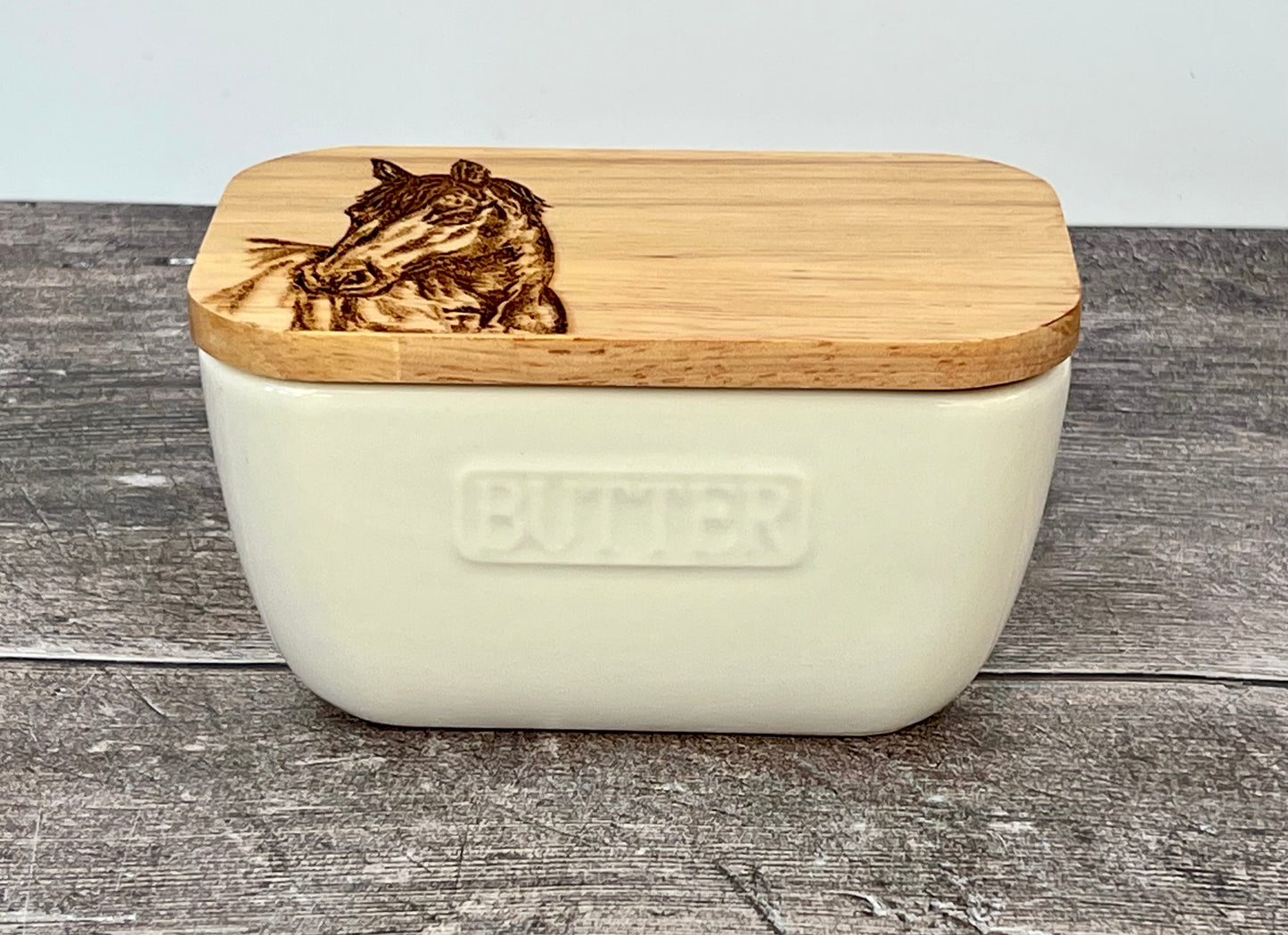 Horse White Butter Dish