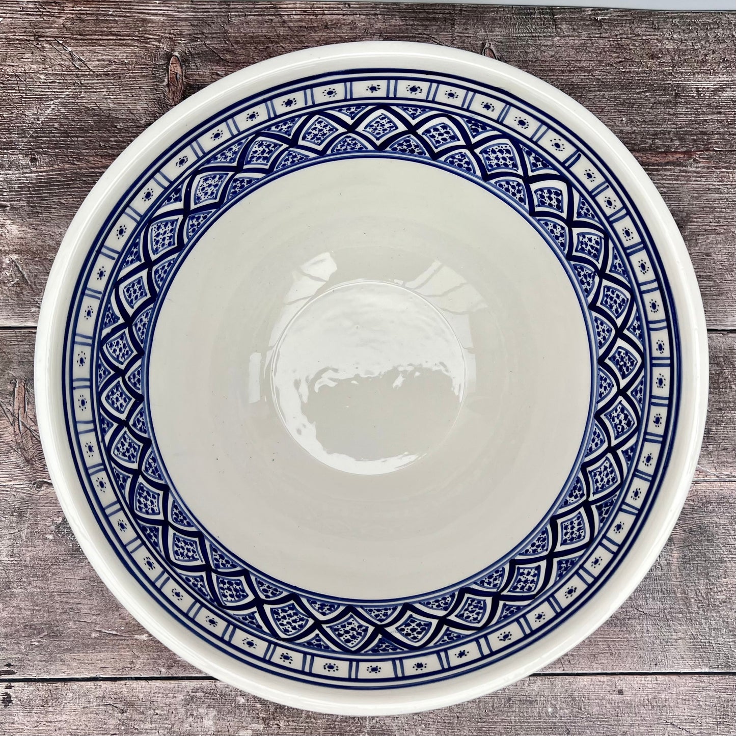 Blue and White Patterned Deep Serving Bowl, 32cm