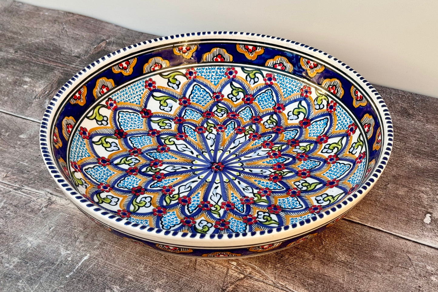 Dark Blue Patterned Serving Bowl, 32cm