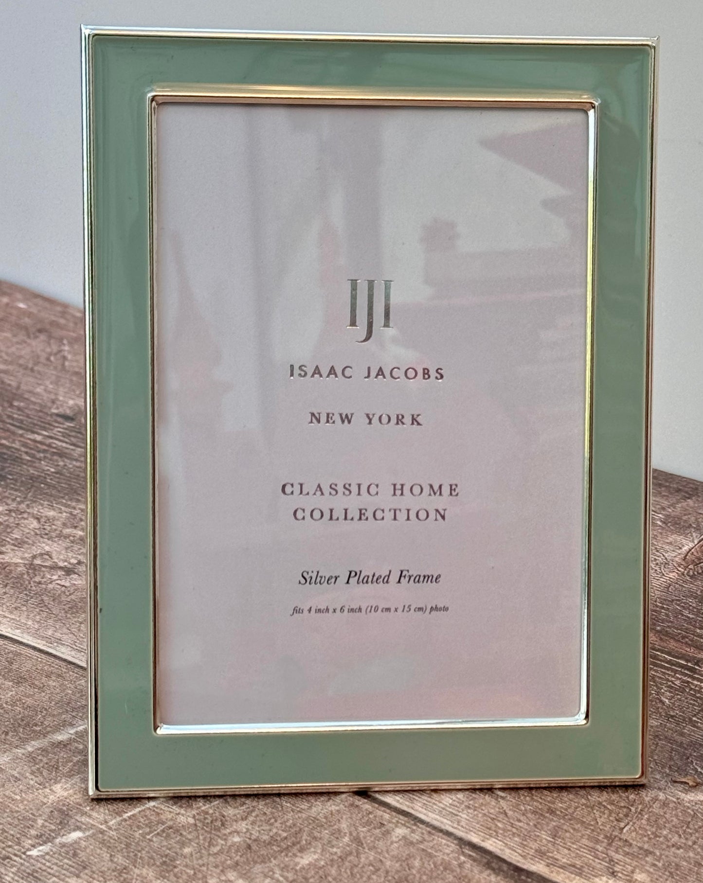 Isaac Jacobs Pale Green and Silver Plated Border Photo Frame, 4’ x 6’