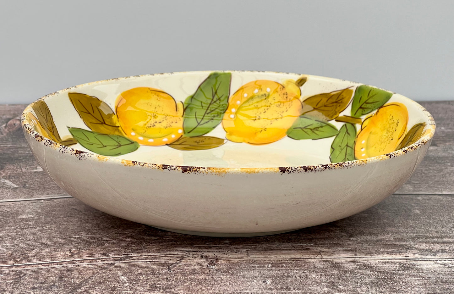 White Lemon Patterned Pasta/Serving Bowl, 22cm