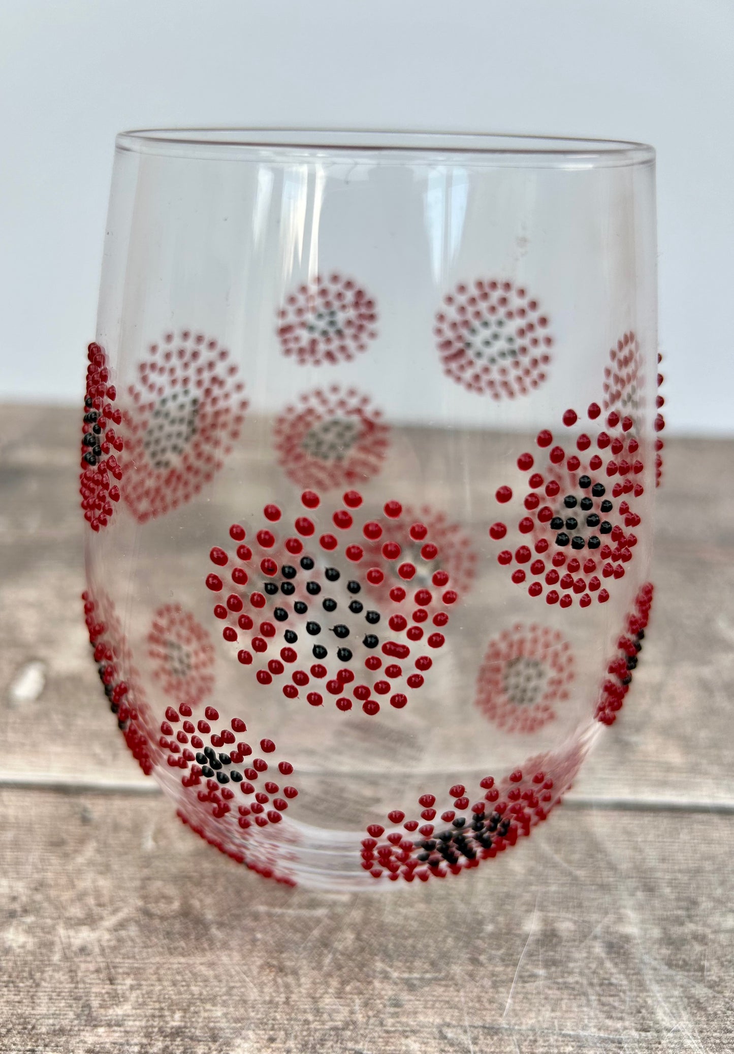 Sunny By Sue Red & Black Circular Design Stemless Glass/Tumbler