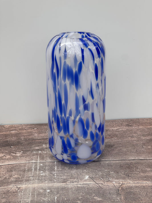 Blue Speckled Glass Vase, 27.5cm
