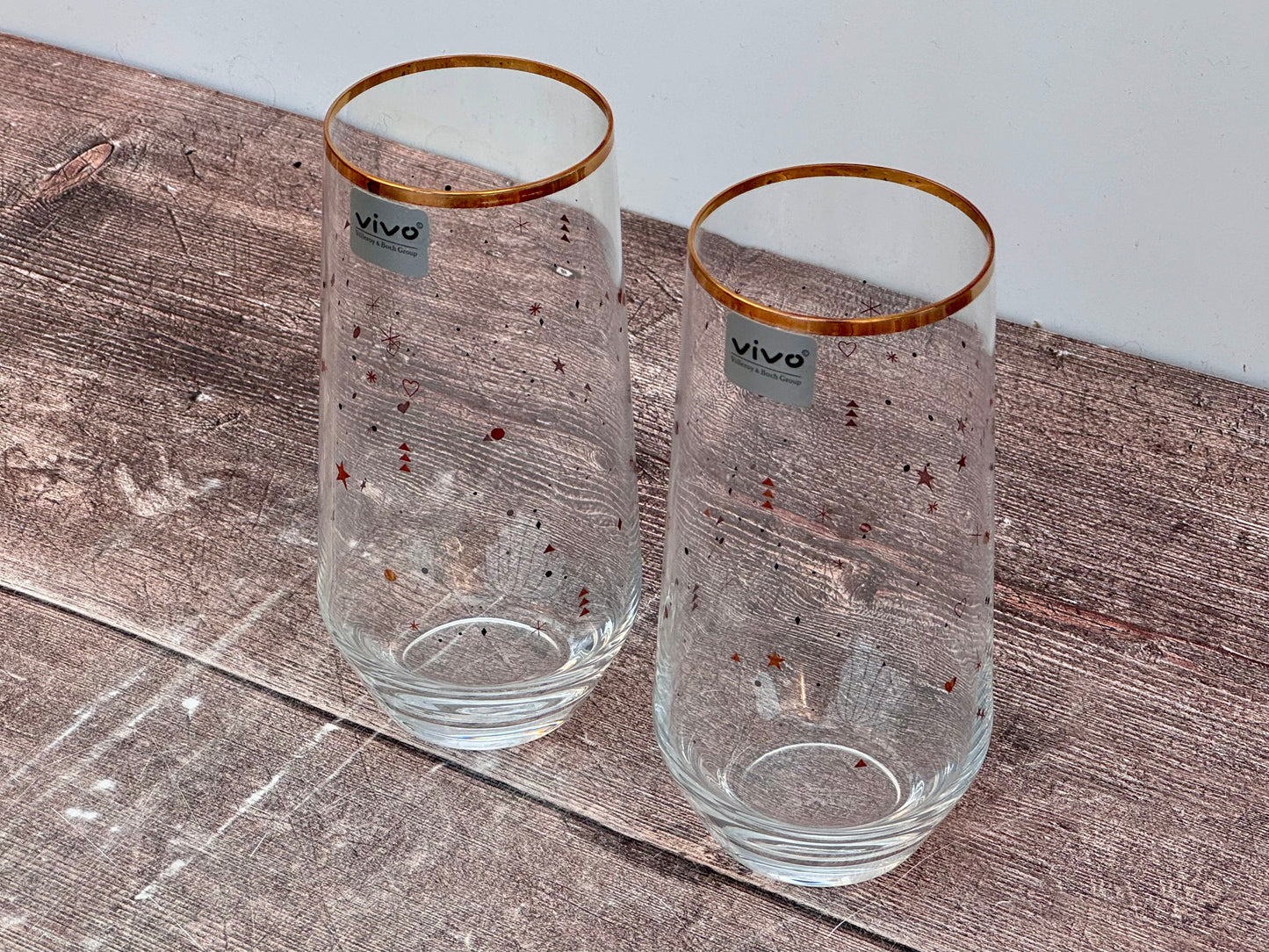 Set of 2 Villeroy & Boch Gold Star Patterned Tumbler Glasses