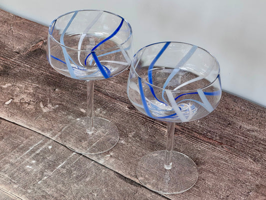 Pair of Blue Patterned Cocktail Saucer/Glasses