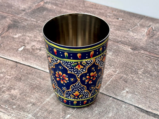 Hand Painted Stainless Steel Drinking Tumbler - Navy and Gold (Design 4)