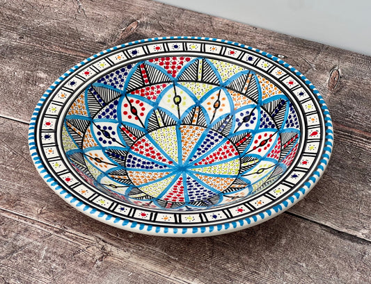 Multi Coloured Patterned Bowl with Flat Rim, 24cm