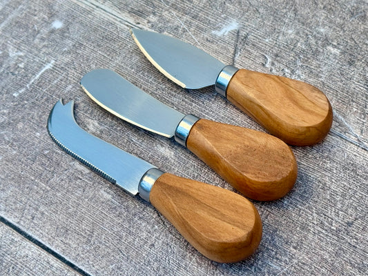 Set of 3 Olive Wood Handle Cheese Knives