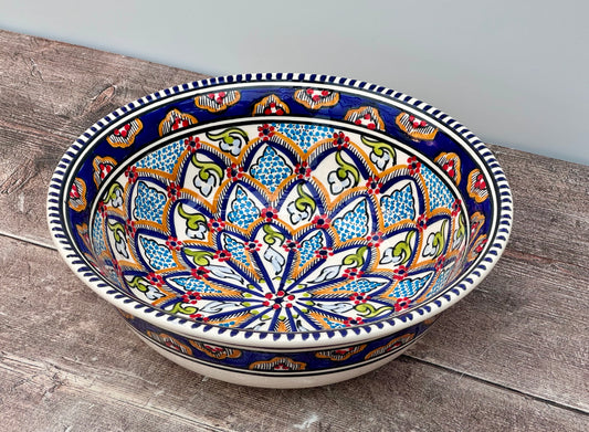 Dark Blue Patterned Deep Serving Bowl, 25cm