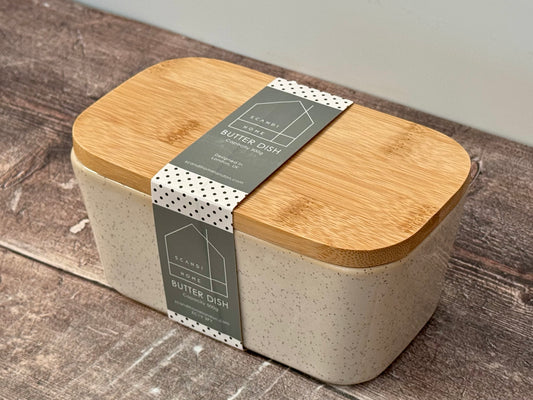Scandi Home Cream Butter Dish with Wooden Lid