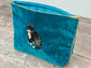Teal Velvet Beaded Black Cat Design Pouch