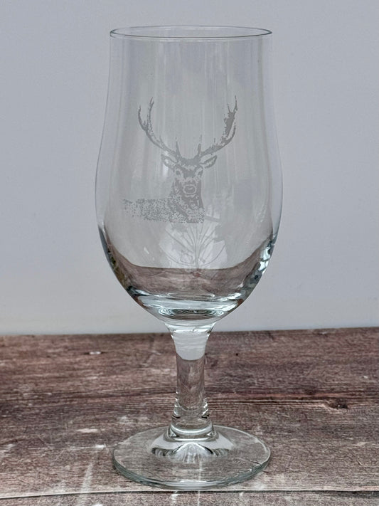 Set of 2 Stag Design Etched Craft Beer Glasses
