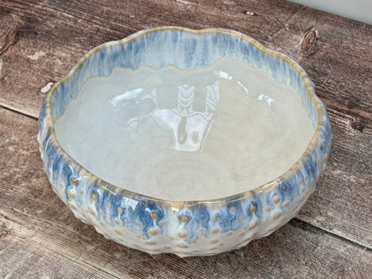 Pale Blue Patterned Dimple Spot Bowl, 17.5cm
