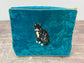 Teal Velvet Beaded Black Cat Design Pouch