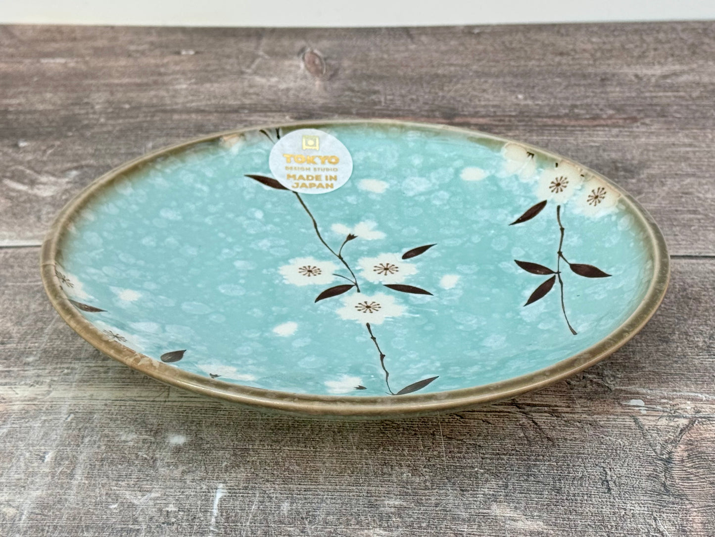 Tokyo Design Studio Turquoise Sakura / Cherry Blossom Flower Patterned Plate, 19.5cm