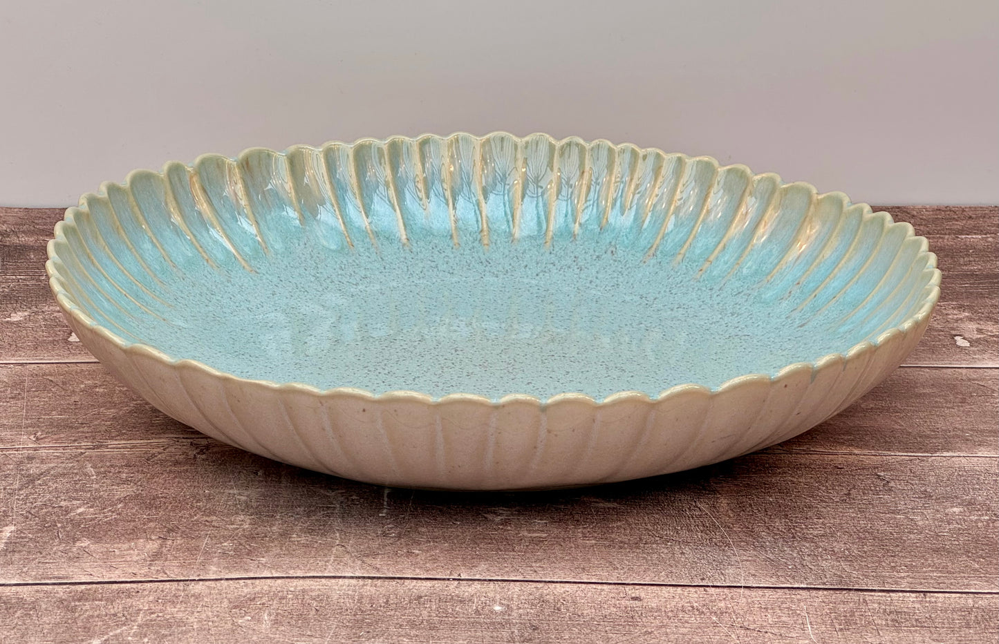 Sea Blue Scallop Edge Large Serving Bowl, 36cm