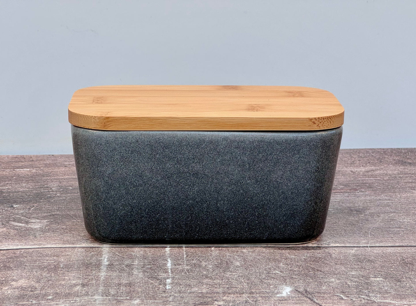 Scandi Home Grey Ombre Butter Dish with Wooden Lid