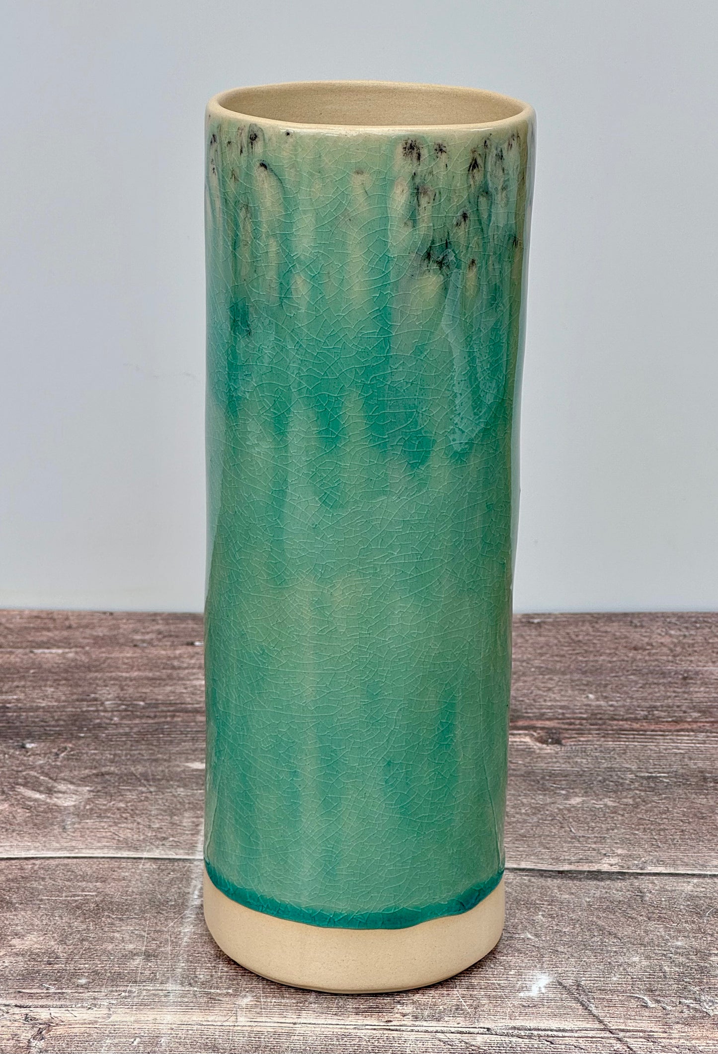 Green Ceramic Cylinder Vase, 25cm