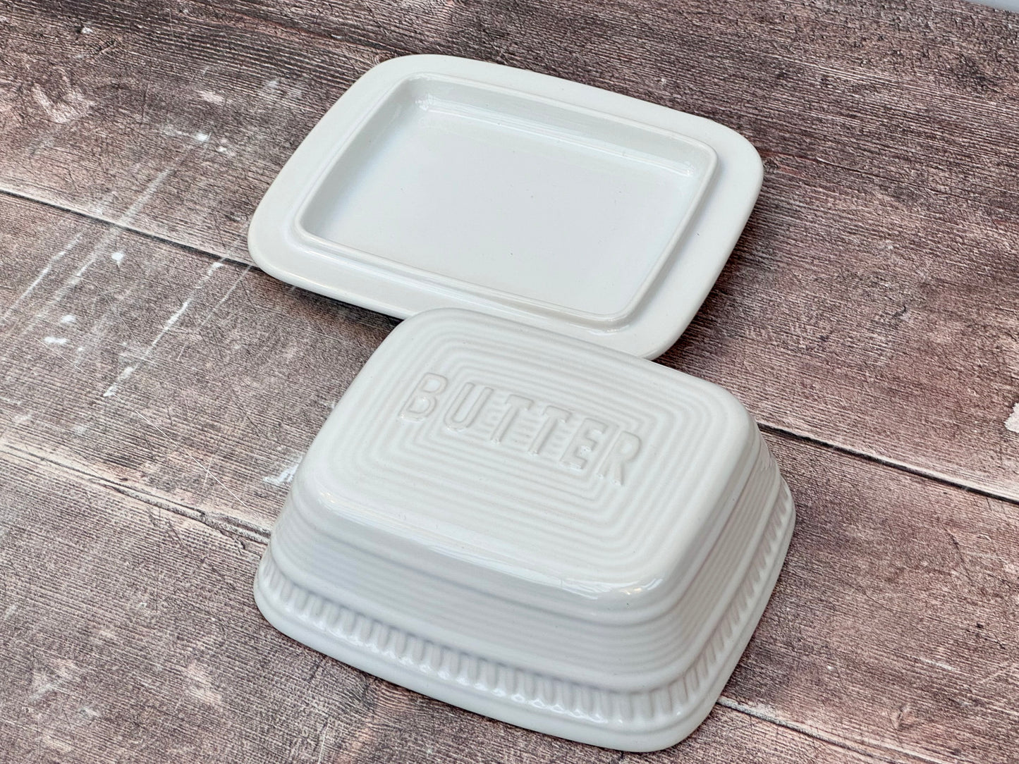 White Butter Dish with ‘BUTTER’ on the Lid