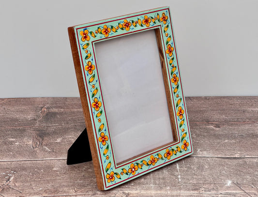 Hand Painted Photo Frame 5’ x 7’ - Turquoise Flower Design