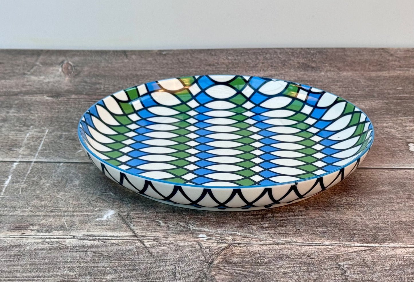 Blue, Green and White Patterned Plate, 18.5cm