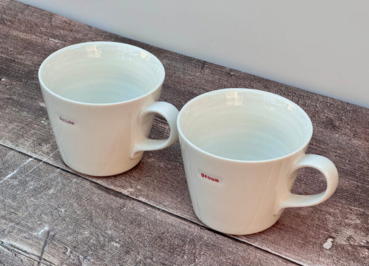 White ‘bride’ and ‘groom’ Mugs, 350ml