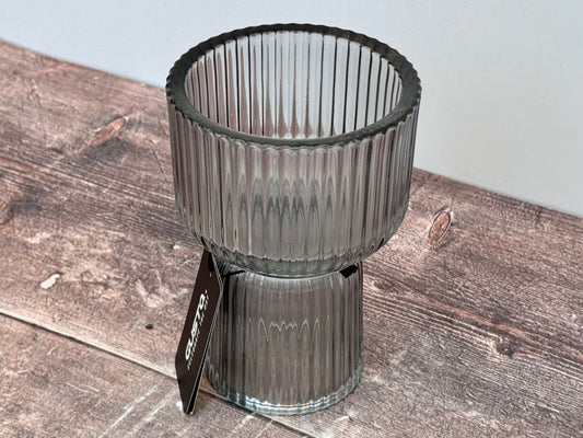 Grey Tinted Ribbed Tea light Holder