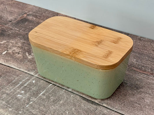 Scandi Home Pale Green Butter Dish with Wooden Lid