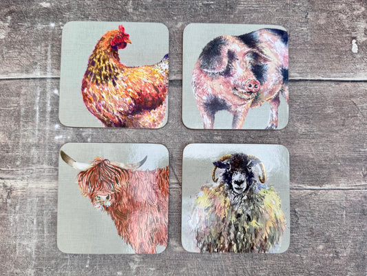 Set of 4 Square Farm Animal Coasters