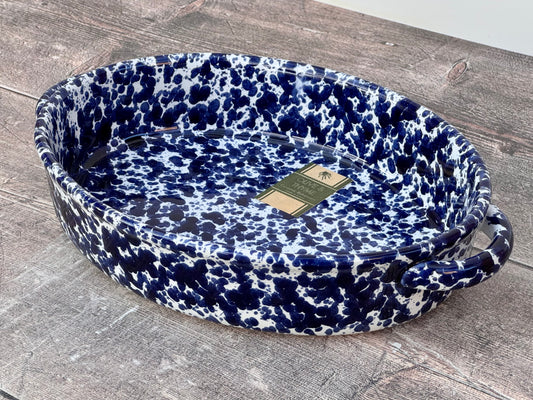 Blue and White Speckled Oval Baking Dish