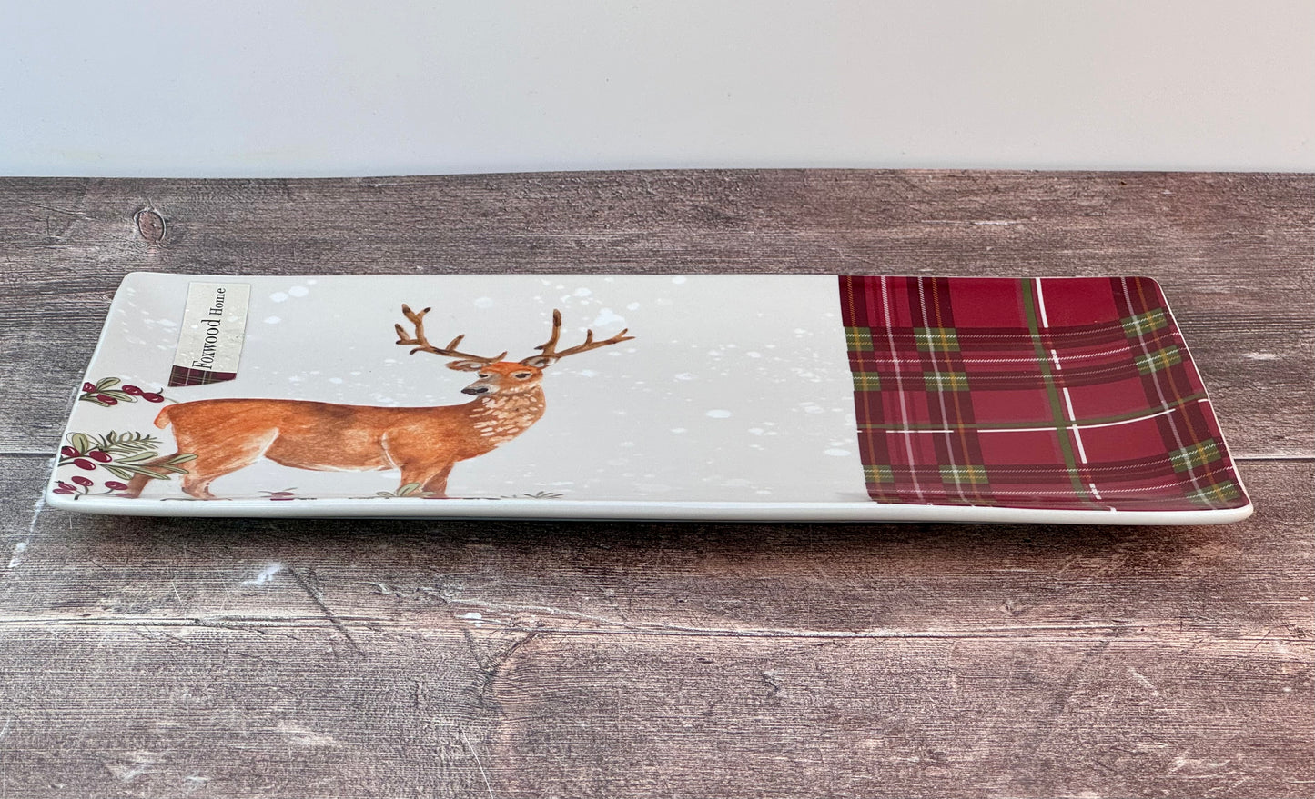 Stag Patterned Rectangular Serving Plate, 31cm