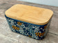 Scandi Home Navy Flower Patterned Butter Dish with Wooden Lid