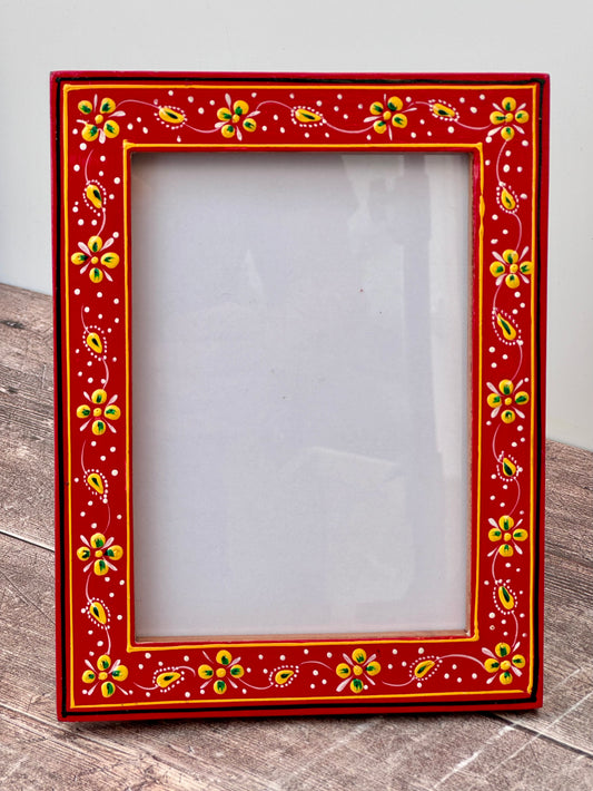 Hand Painted Photo Frame 5’ x 7’ - Red and Yellow (Design 2)