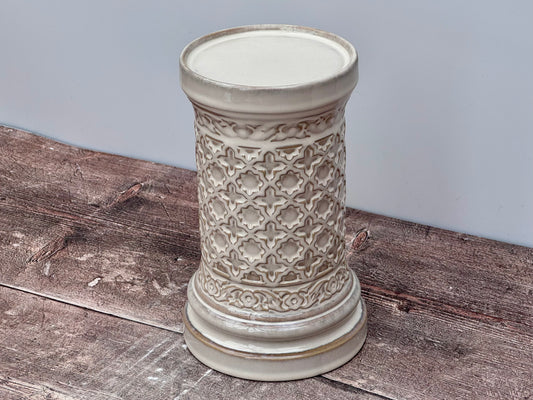 Cream Patterned Pillar Candle Holder, 20cm