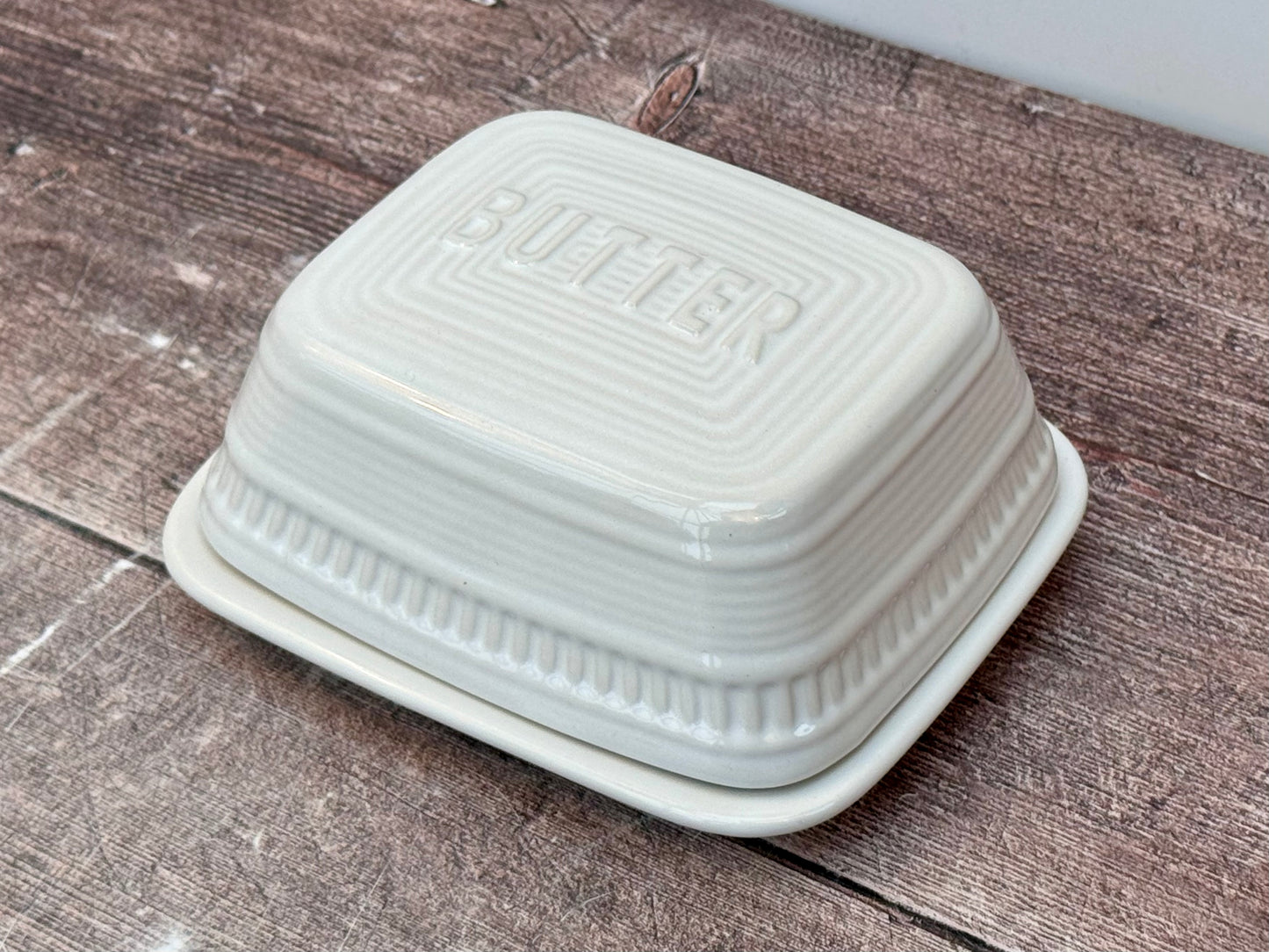 White Butter Dish with ‘BUTTER’ on the Lid