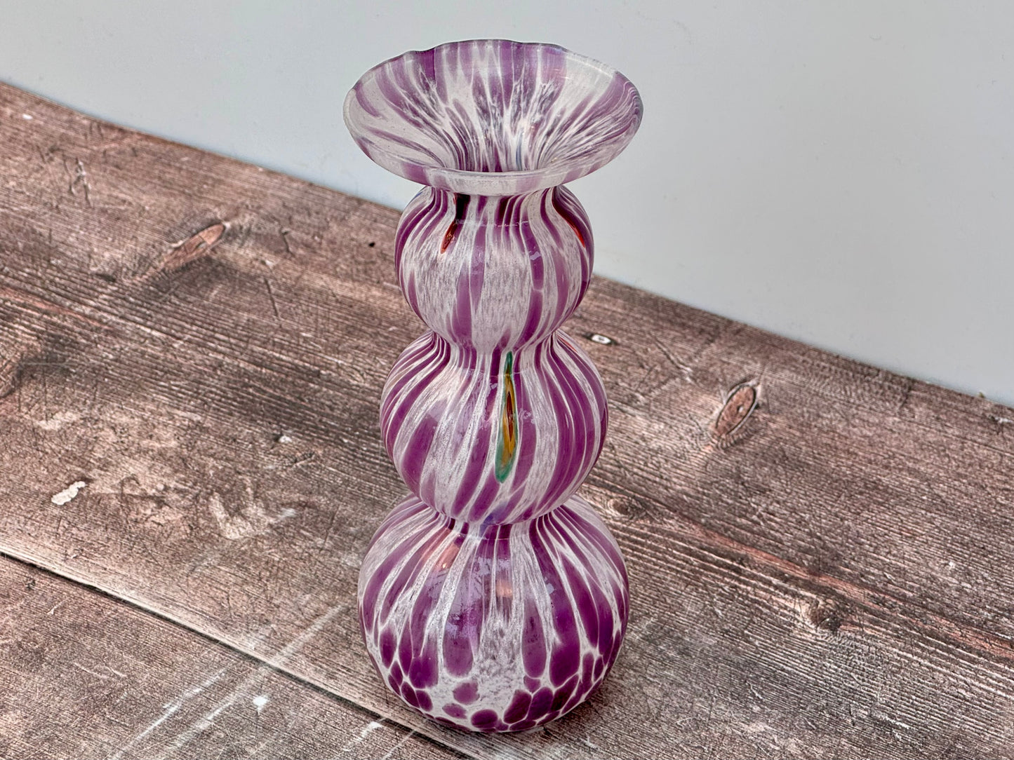 Purple Murano Style Speckled Glass Candlestick, 17cm