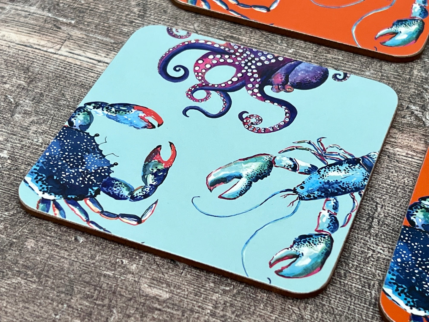 Square Blue Sea Creature Coasters (set of 2)