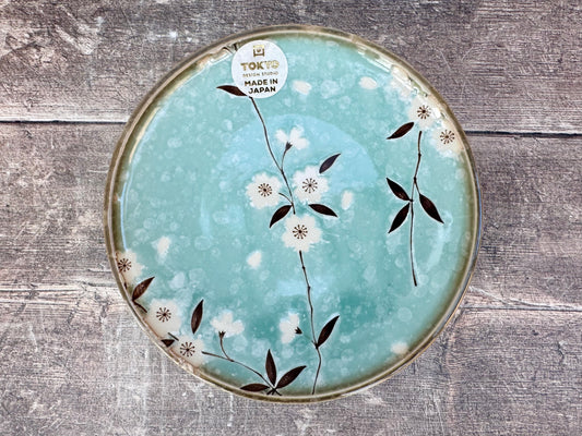 Tokyo Design Studio Turquoise Sakura / Cherry Blossom Flower Patterned Plate, 19.5cm