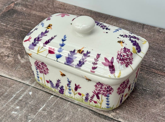 Bee and Flower Patterned Butter Dish