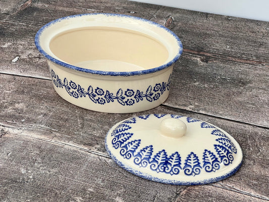 Lacey Blue and White Patterned Butter Dish