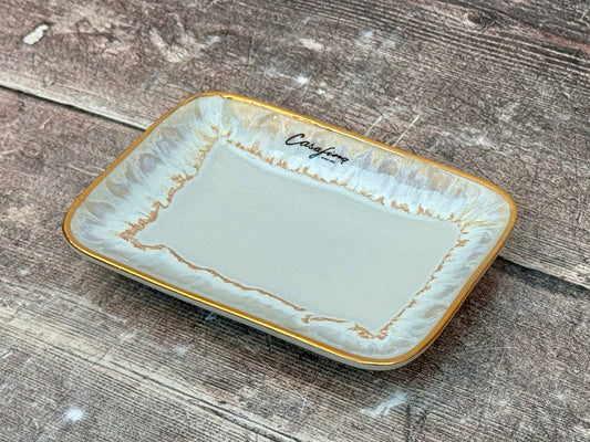 White with Gold Rim Soap Dish