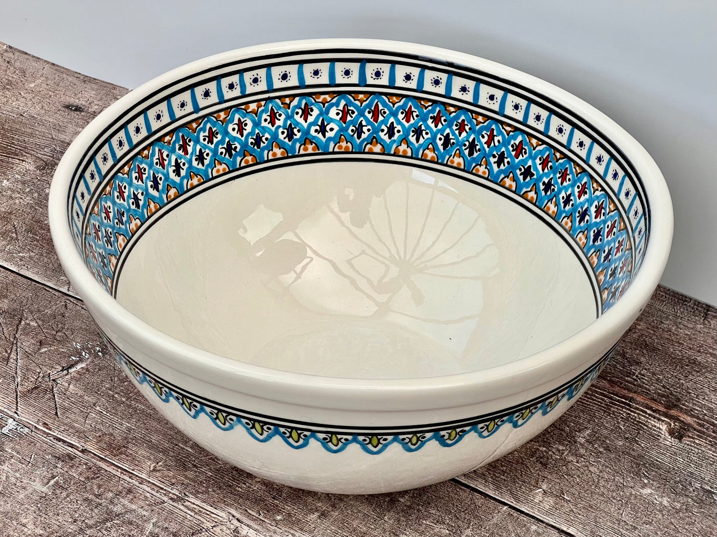 Light Blue Patterned Deep Serving Bowl, 32cm