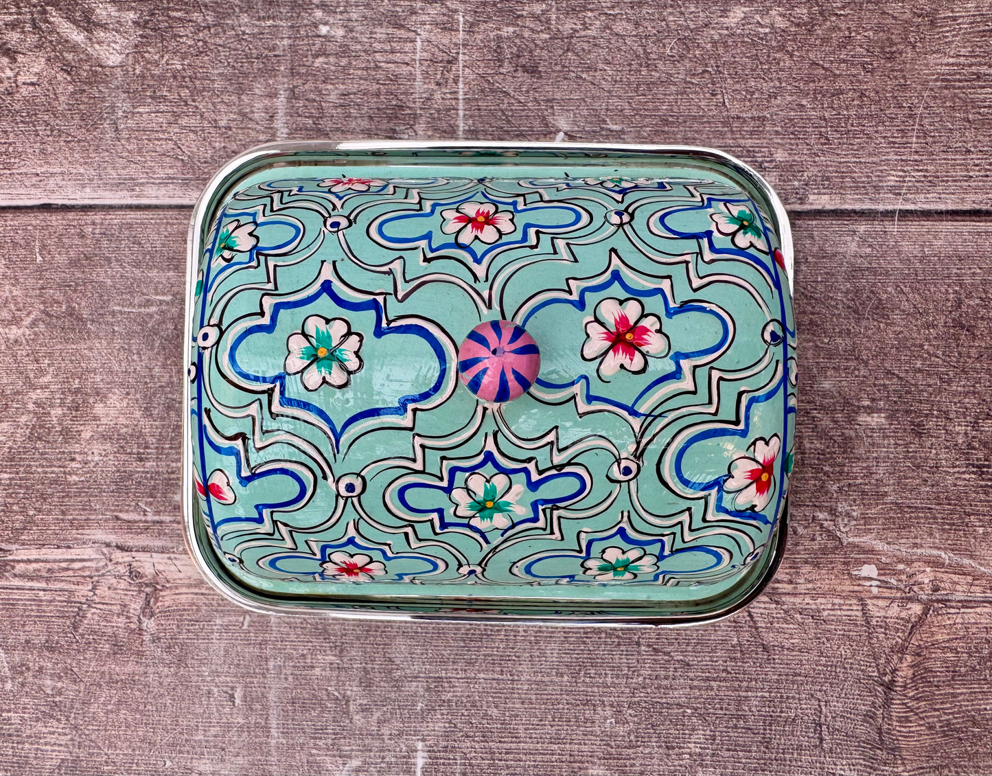 Handpainted Turquoise Butter Dish