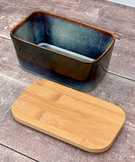 Scandi Home Dark Purple Ombre Butter Dish with Wooden Lid